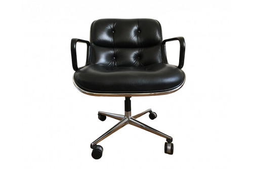 Fauteuil en cuir de Charles Pollock noir, édition Knoll